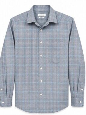 Van Heusen Gray and Blue Plaid Dress Shirt Regular Fit 16.5 L/G